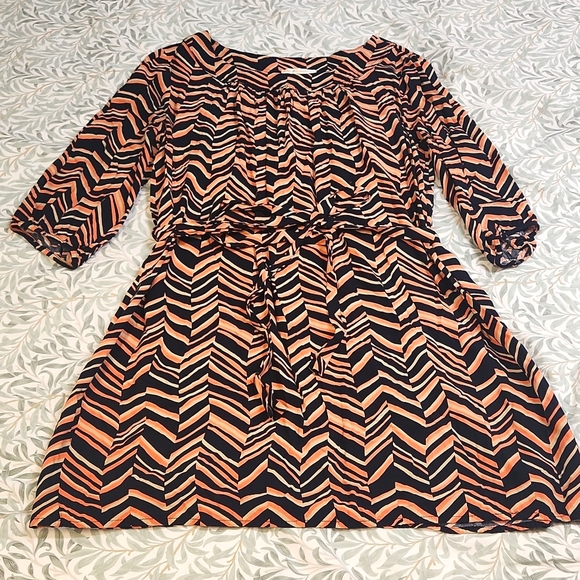 Under Skies 3/4 sleeve chevron belted dress, L - Picture 2 of 6